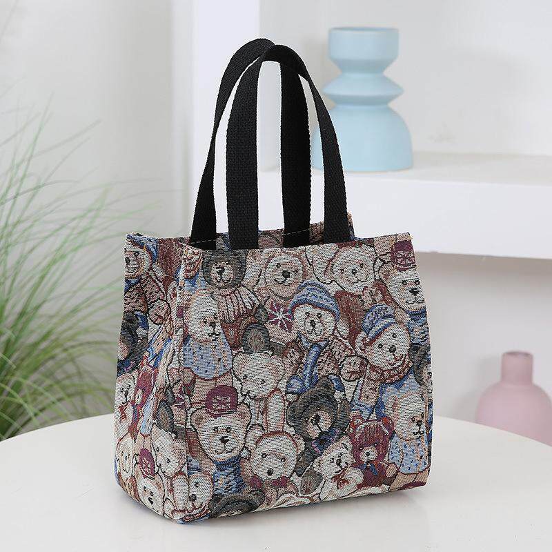 帆布包卡通外出防水大容量新款时尚手提包饭盒拎包上班手提袋便当