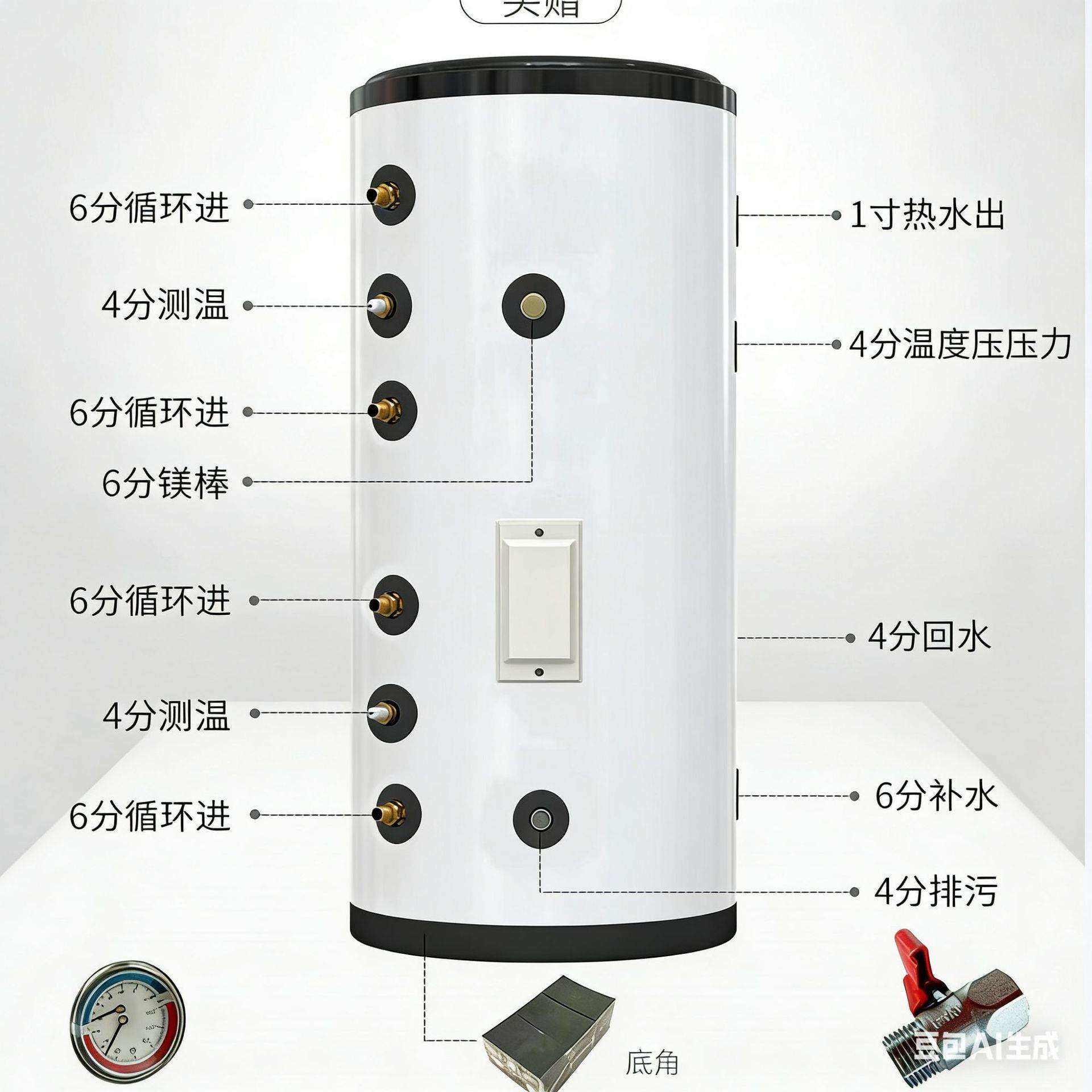 保温承压水箱缓冲双盘管保温循环不锈钢60L100L太阳能空气能水箱