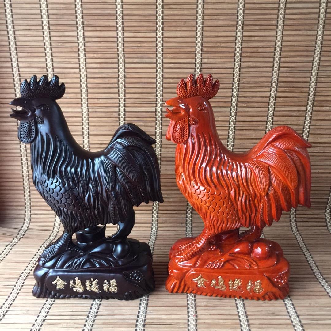 花梨木金鸡送福十二生肖实木质雕刻家居装饰品大公鸡根雕工艺品