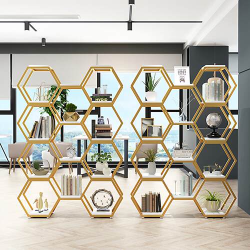 铁艺隔断置物架办公室屏风隔断客厅玄关花架创意六边形商品展示架