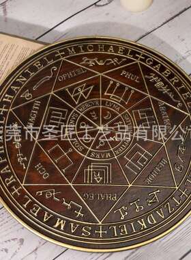 2020七大天使迈克雕刻尔件摆艺品榉木复古工圆盘家居装饰底座跨境