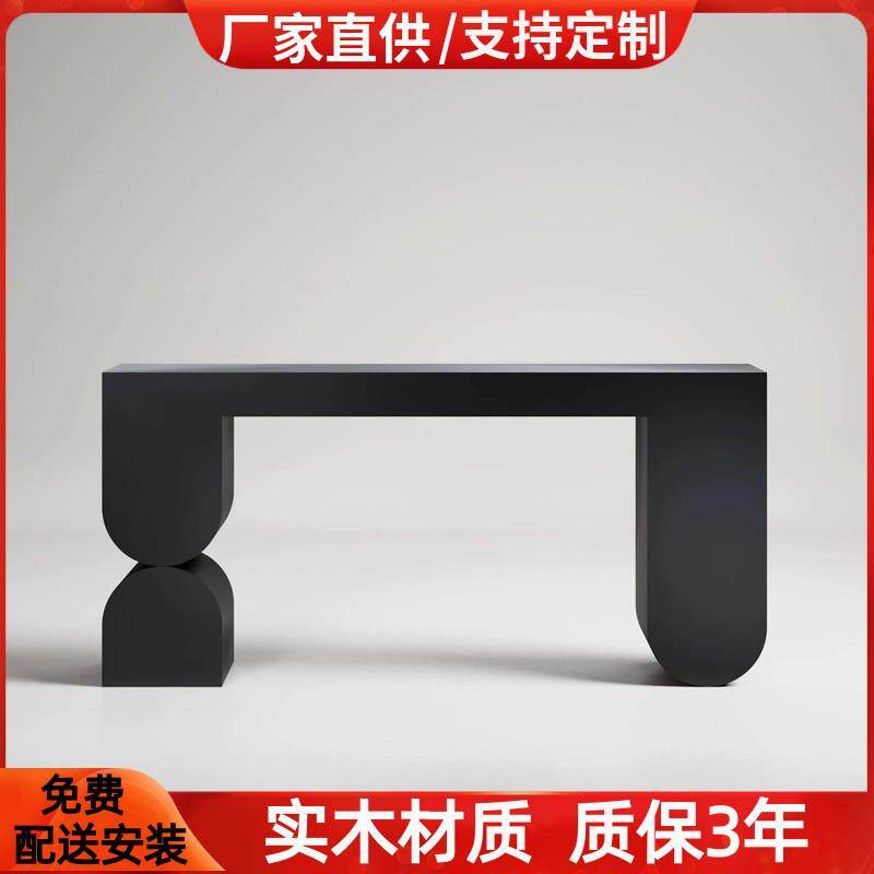 黑色钢琴烤漆玄关台实木客厅装饰台简约现代吧台酒店展示台整装