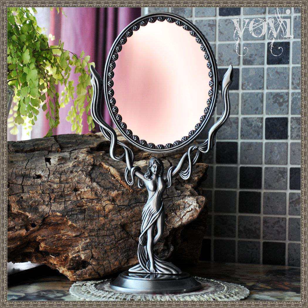 女神哥特复古欧式金属台镜子双面可爱小号台式公主化妆镜梳妆镜