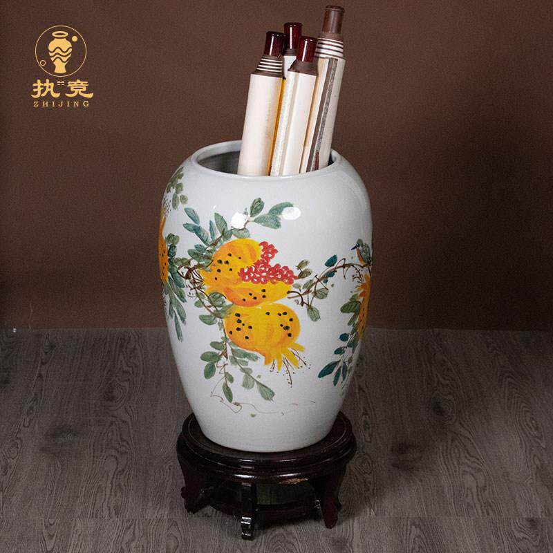 景德镇陶瓷器花瓶书画缸卷轴缸字画桶新中式客厅玄关书房落地摆件