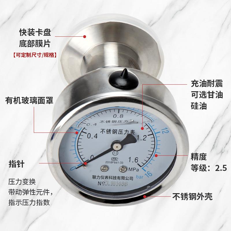 不锈钢隔膜耐震压力表YNTP60BFZ轴向卫生型快装卡盘卡箍式膜片表