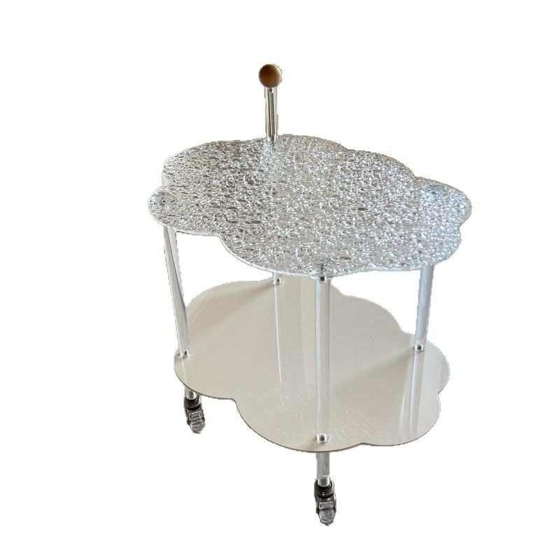 网红云朵茶几亚克力客厅沙发边几双层收纳简约可移动小推车置物架