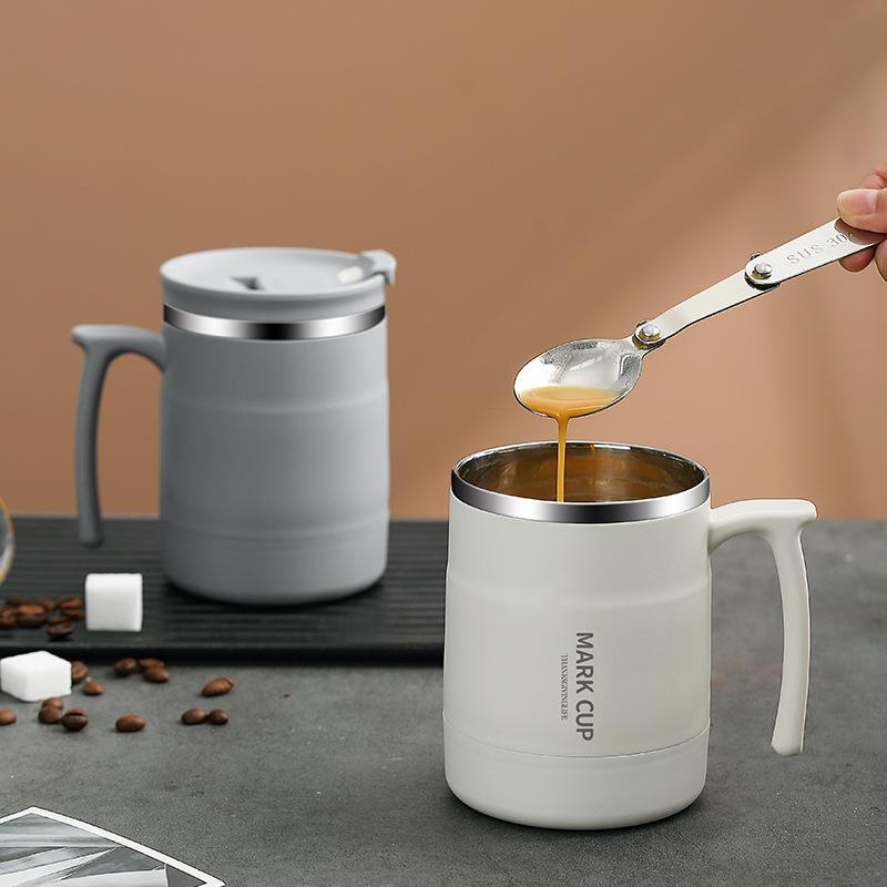 304不锈钢杯男女生马克杯带盖勺高档商务办公杯宿舍咖啡早餐杯子