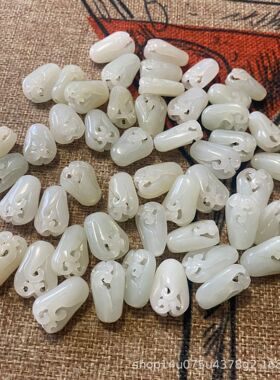 和田玉籽料随形珠子 镂空福禄寿福瓜手链配珠 佛手玉手串散珠