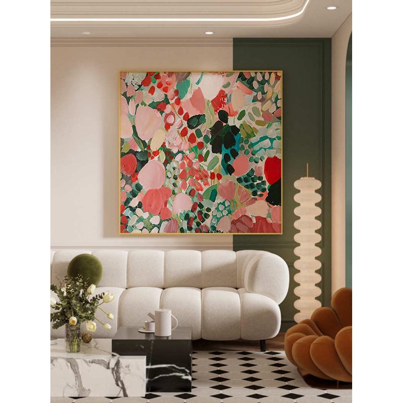 现代客厅玄关挂画背景墙卧室装饰画彩色抽象植物花卉艺术方形壁画图片