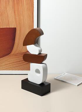 现ins风抽象艺术拼色木纹雕别墅FC-SZ250客厅玄关塑装饰柜创代意