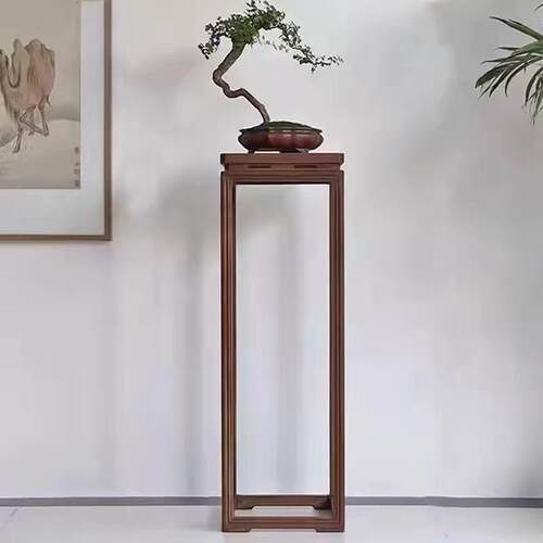 新中式实木花架客厅阳台宋式美花几老榆木装饰架落地盆景花盆架