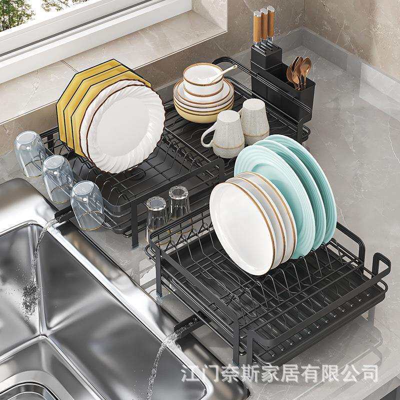 厨房沥水收纳架可伸缩置物架放碗筷盘子家用多功能导水碗架碟篮子