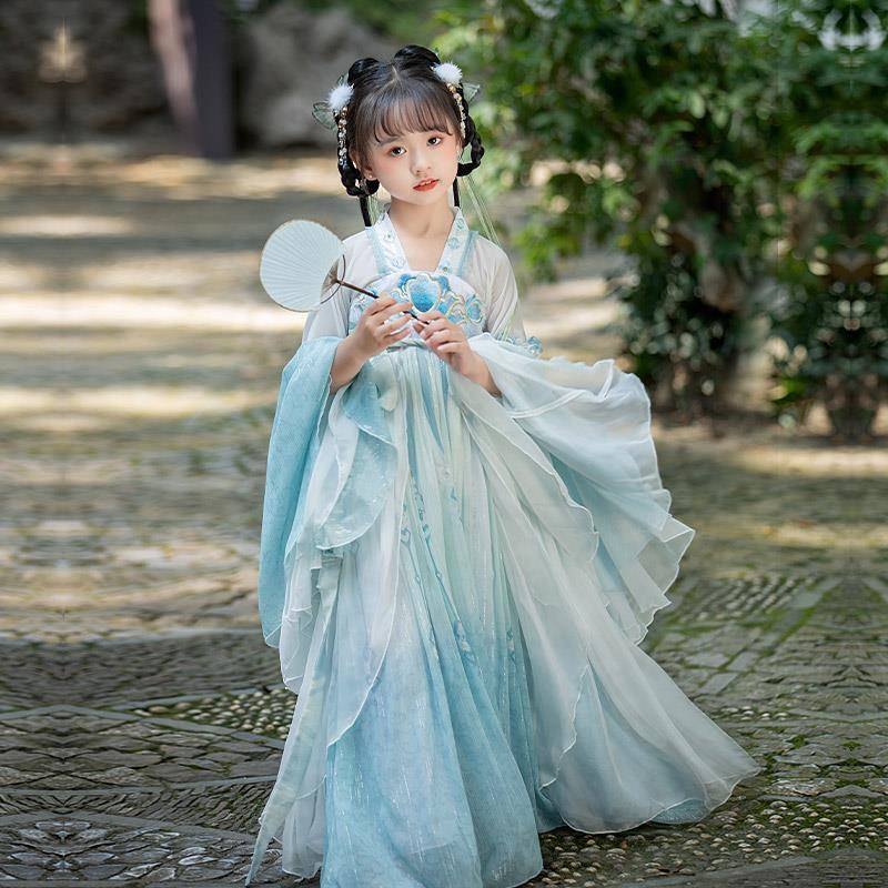 汉服女童春秋女大童江南风古风唐装古筝演出古装春季超仙国风儿童