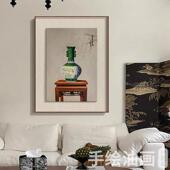新中式 饰画复古陶瓷器花瓶梅花玄关茶室挂画 青花瓷手绘油画客厅装