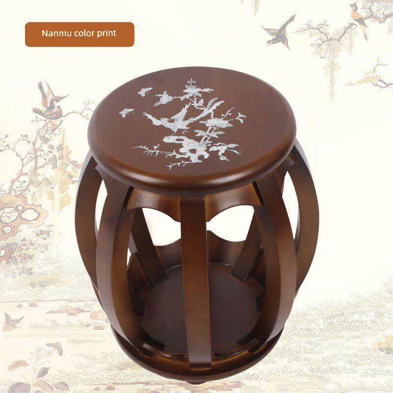 中式古筝圆凳实木古筝凳子古风古筝单人印花款素面款古筝琴凳结实