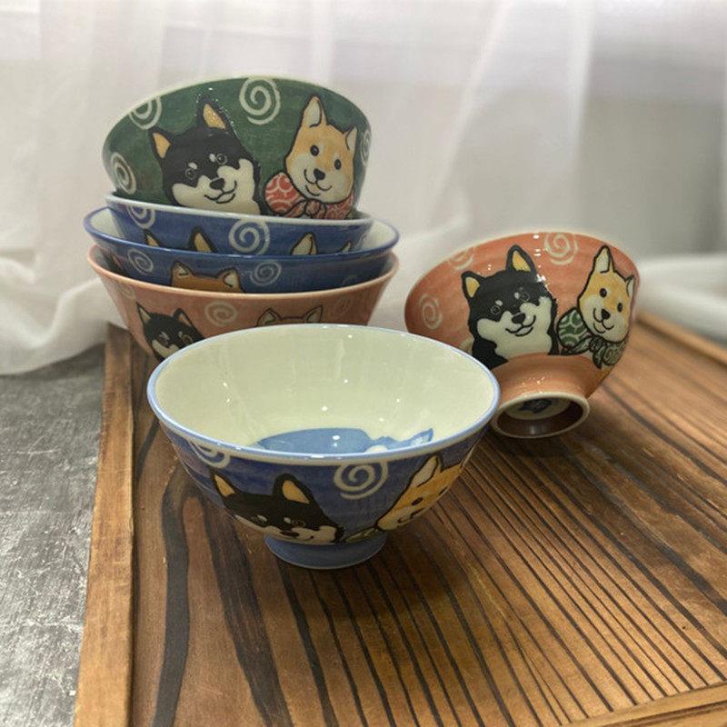 2个包邮 日本进口陶瓷餐具 美浓烧釉下彩柴犬 米饭碗 小汤碗 面碗