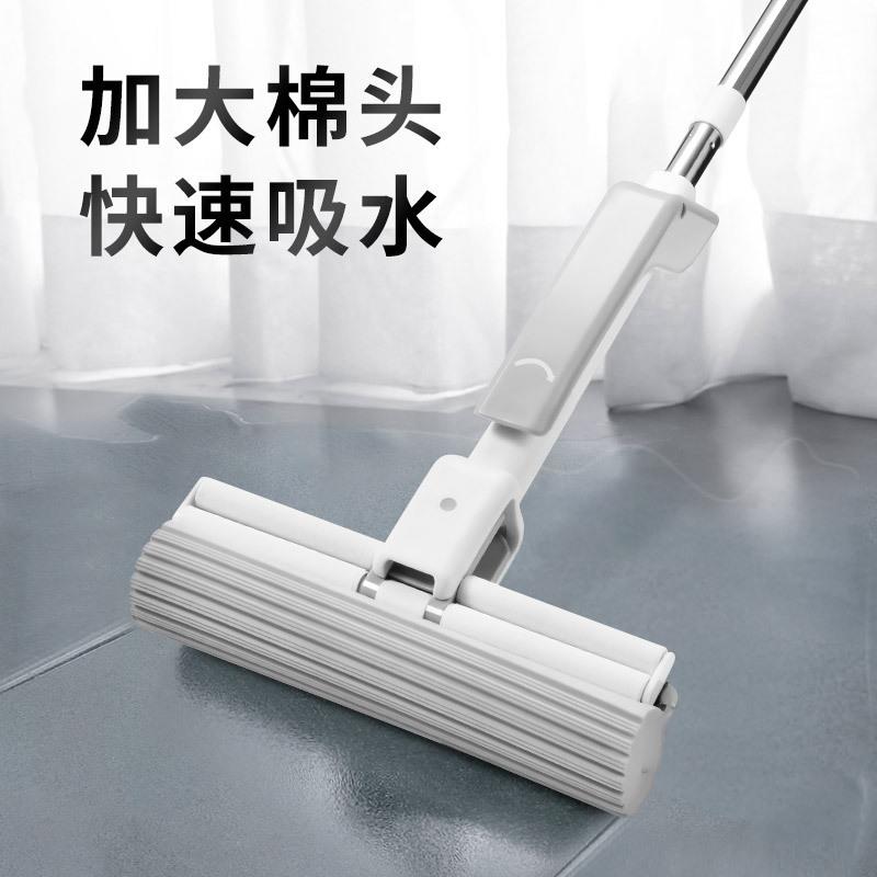 新款直销海绵吸水拖把家用免手洗懒人拖把滚轮式可折叠挤水胶棉拖