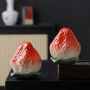 创意陶瓷水果仿真草莓茶叶罐家用密封存储防潮糖果灌桌面茶台摆件