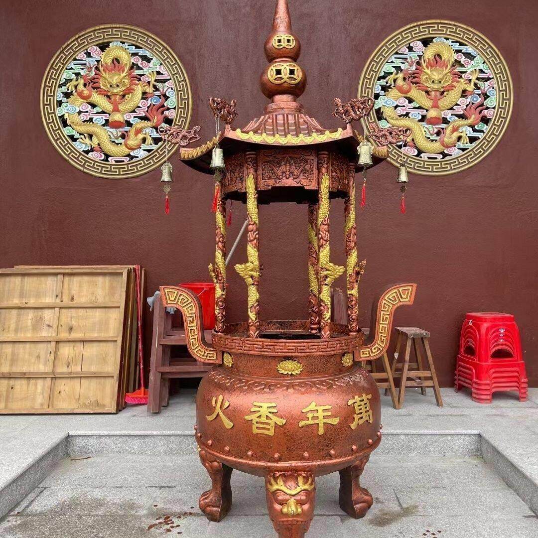 寺庙铸铁烧香炉六龙柱大型室外鼎炉圆形塔炉带盖元宝焚经烧纸纯铜