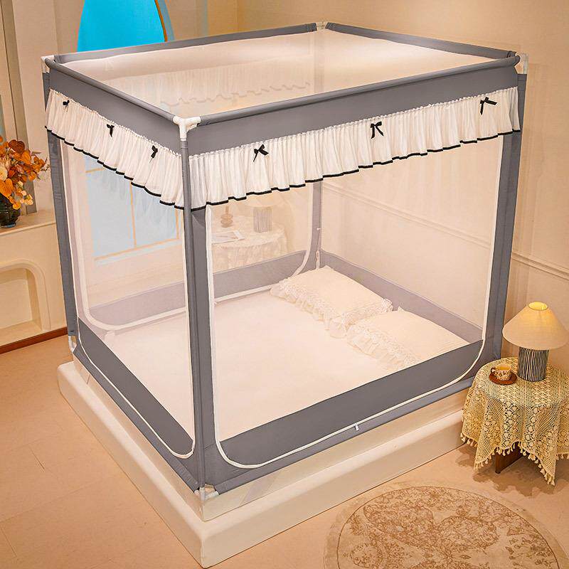 新款U型三开门蚊帐加密加粗支架儿童防摔方帐全底全包3门帐子