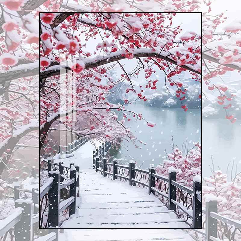 治愈系冬日梅花十字绣2024新款线绣客厅小件玄关餐厅风景手工刺绣