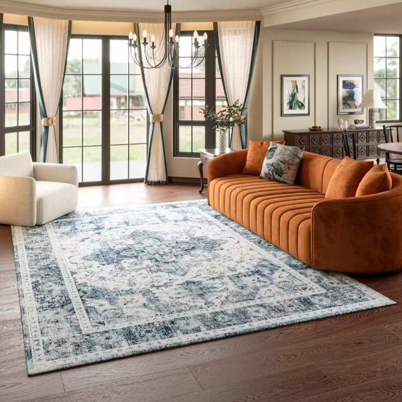 卧室复古水洗temu客厅地垫tpr防滑波斯折叠美式底地毯