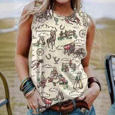 Womens vest ladies western style digital abstract