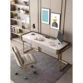 马鞍皮岩板书桌轻奢现代简约设计师办公桌书房办公桌马鞍皮电脑桌