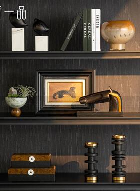 中古风客厅开 放格金钱豹高级摆件轻奢样板间样品屋展示中心书架