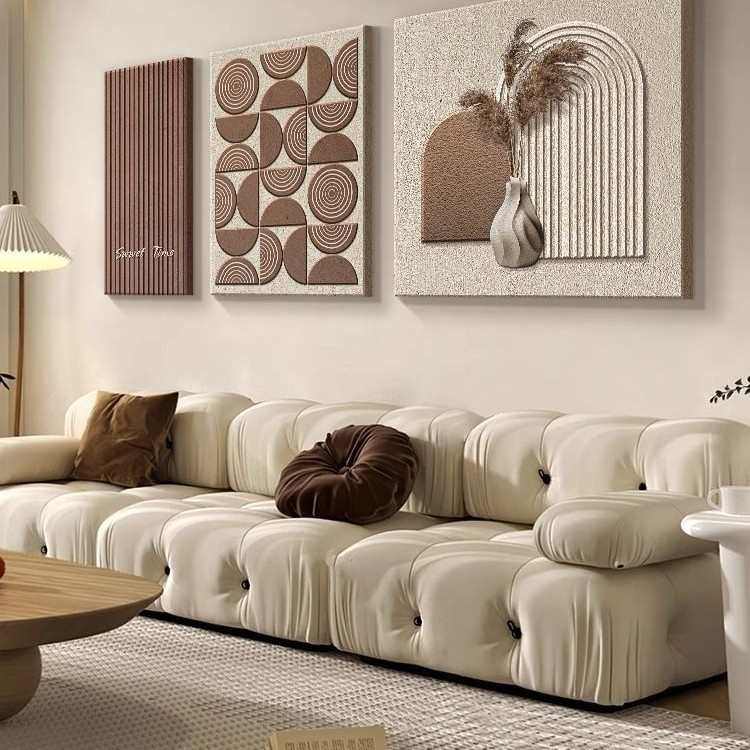 侘寂风客厅装饰画高级感抽象沙发背景墙挂画简约现代带框三联壁画,家居饰品,现代装饰画,淘宝优惠券,粉丝福利购,淘宝优惠卷