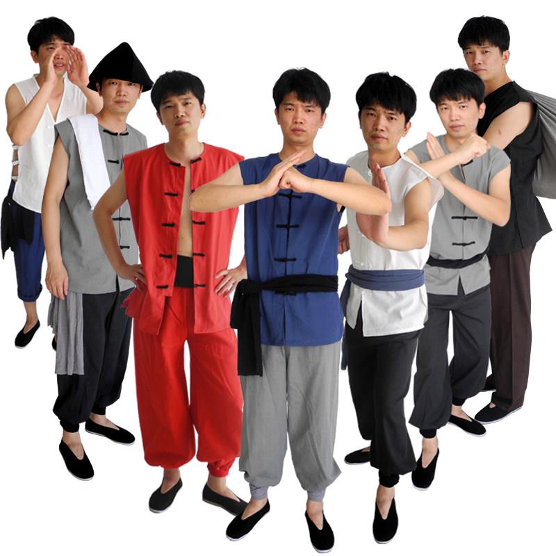民国马甲套装轿夫服装古装坎肩背心男棉麻民初马褂短中式清风衣服 - 实物图