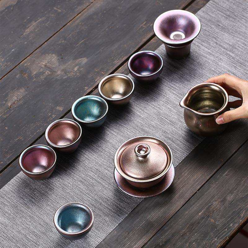天目七彩建盏茶杯套装整套曜变茶壶家用景德镇瓷器客厅商务礼