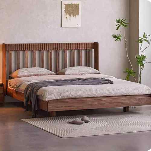 复古实木床北美黑胡桃木真皮软包床北欧日式原木樱桃木主卧双人床