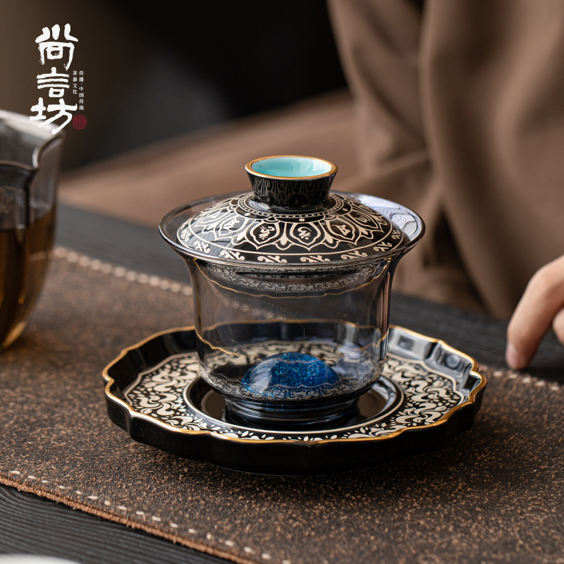 三才盖碗单个高档大师级鎏银耐热玻璃防烫带盖泡茶功夫茶具泡茶碗