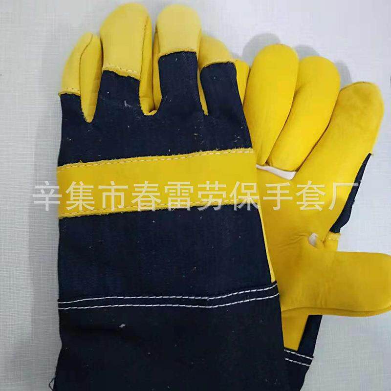 海员加棉牛皮防护家私皮加里双层保暖手套焊工劳保手套厂家