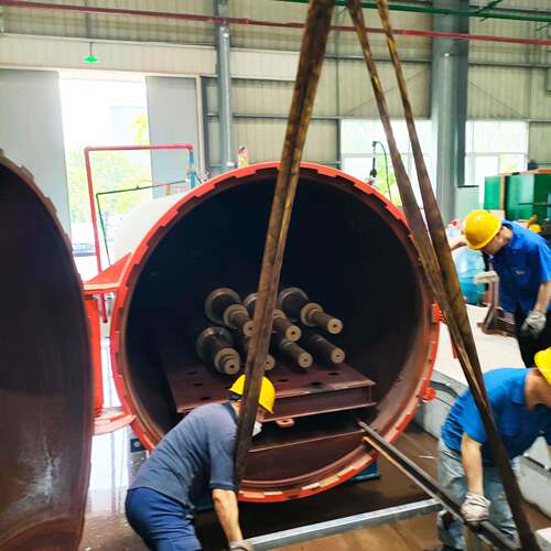 日通公司电热滚筒包胶硫化罐内直径1500型纱线定型机上门安装调试