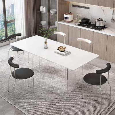 亚克力悬QIN浮白岩板餐桌椅纯组合家用户型代简约长方现形小吃饭