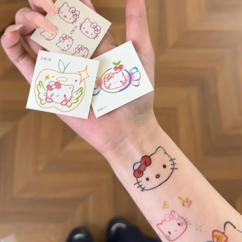 哈喽kitty纹身贴女防水持久可爱手臂贴纸学生可洗彩色遮盖疤痕