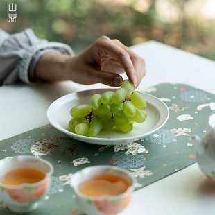 手绘白瓷釉下粉桃壶承家用陶瓷功夫茶具壶垫盖碗茶托盘茶承点心碟