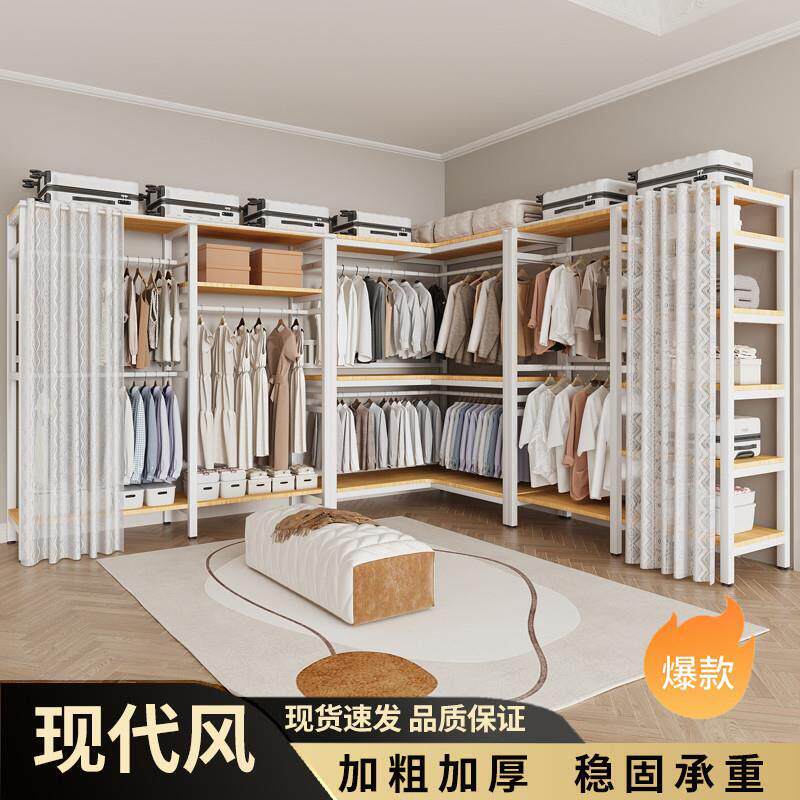 简易衣柜卧室家用转角挂衣柜全钢架出租房组装衣橱结实耐用布衣柜