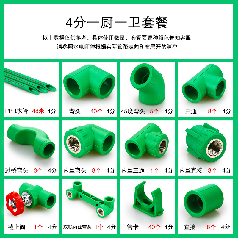 【品质家装定制】科学套餐一厨一卫 两卫ppr水管4分6分配件管材dn