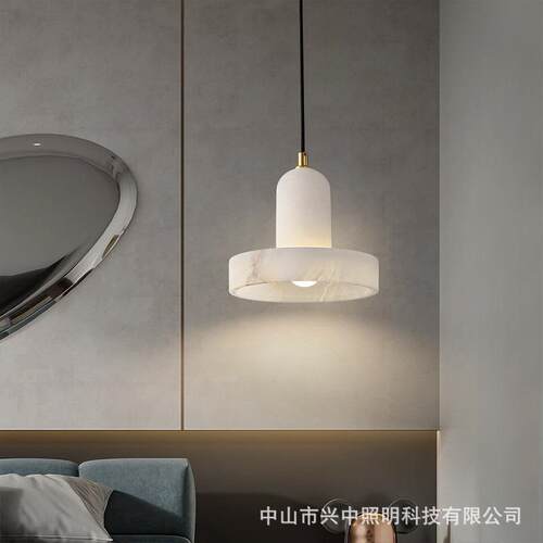 全铜云石吊灯现代简约设计师玄关吧台楼梯卧室床头单头餐厅小吊灯