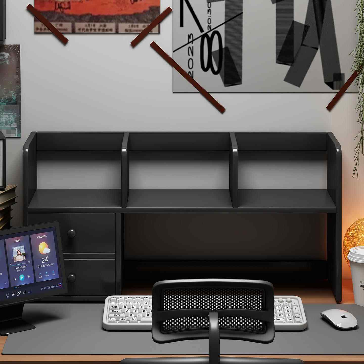 实木生态板桌面置物架电脑桌上书架书桌多层储物柜家用办公收纳柜