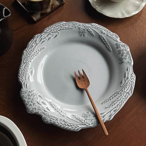 收集时光 Camus say法式灰陶 谷物浮雕边圆盘 陶瓷主餐大盘西餐盘