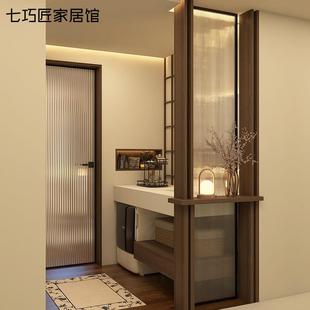 主卧卫生间门对床遮挡屏风浴室柜洗手池干湿分离区半墙玄关隔断