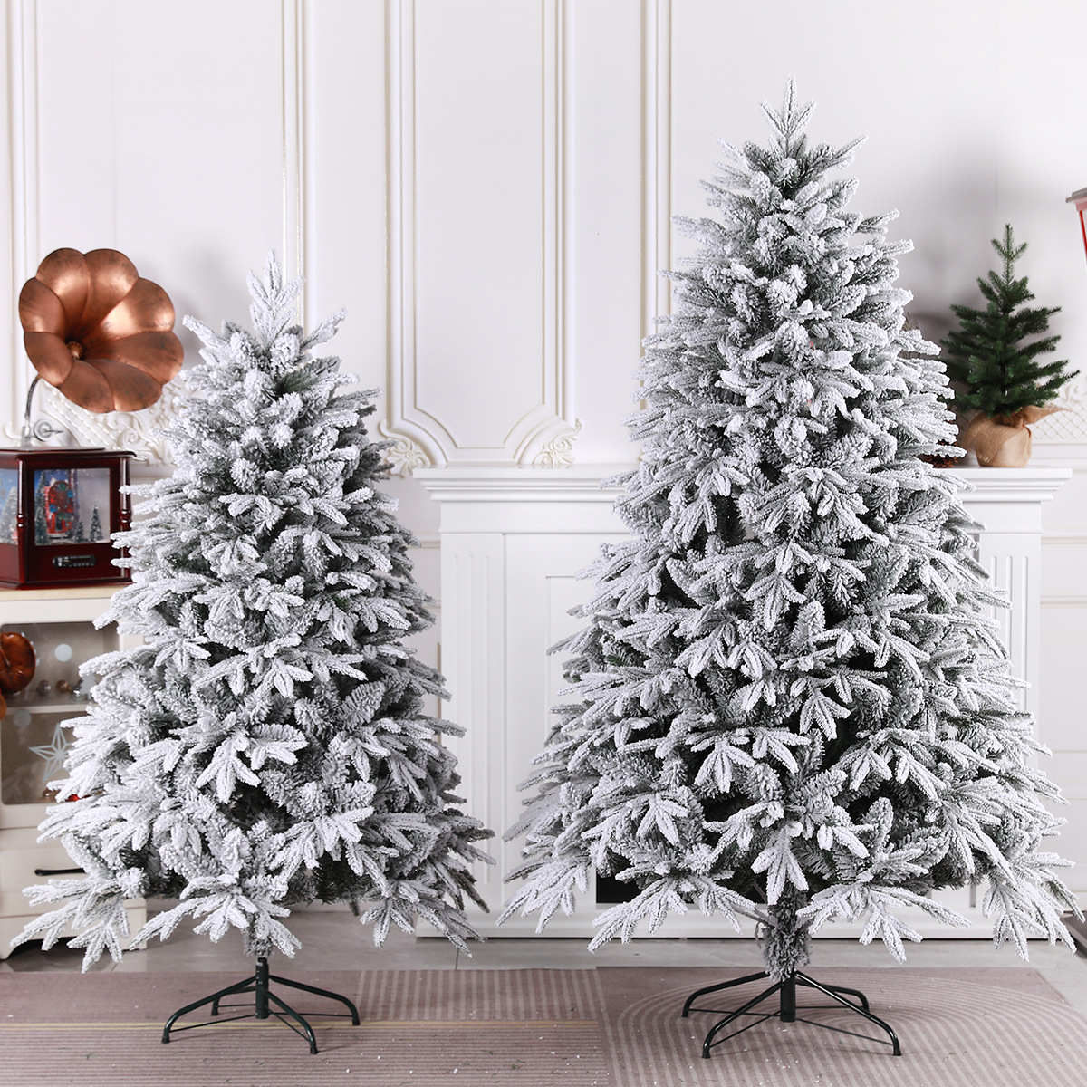 现货PE混合加密植绒白色圣诞树大型商超户外圣诞节仿真树工厂