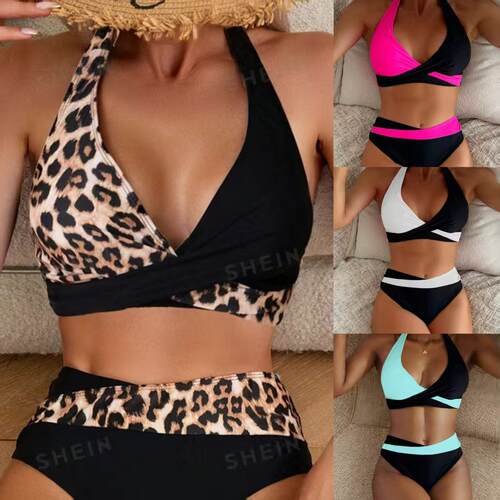 Women ' s 2026 New Leopard Print 2 - Piece Bikini Set ,