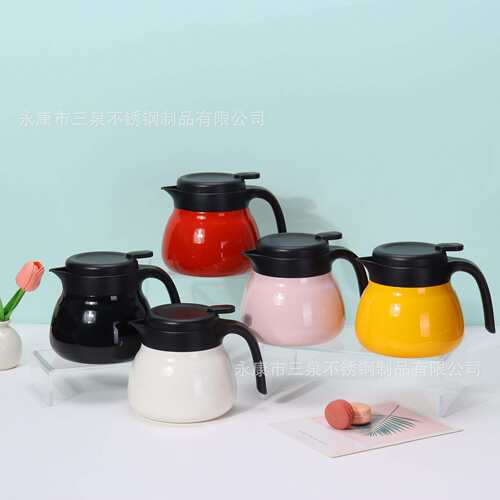 新款内外304不锈钢焖茶壶带手柄覆钛内胆保温壶茶水分离水壶泡茶