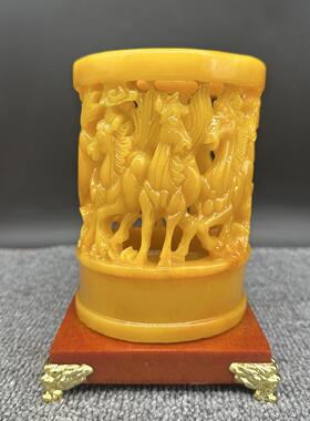 树脂飞马八骏马笔筒 创意家居桌面摆件装饰浮雕办公室工艺品