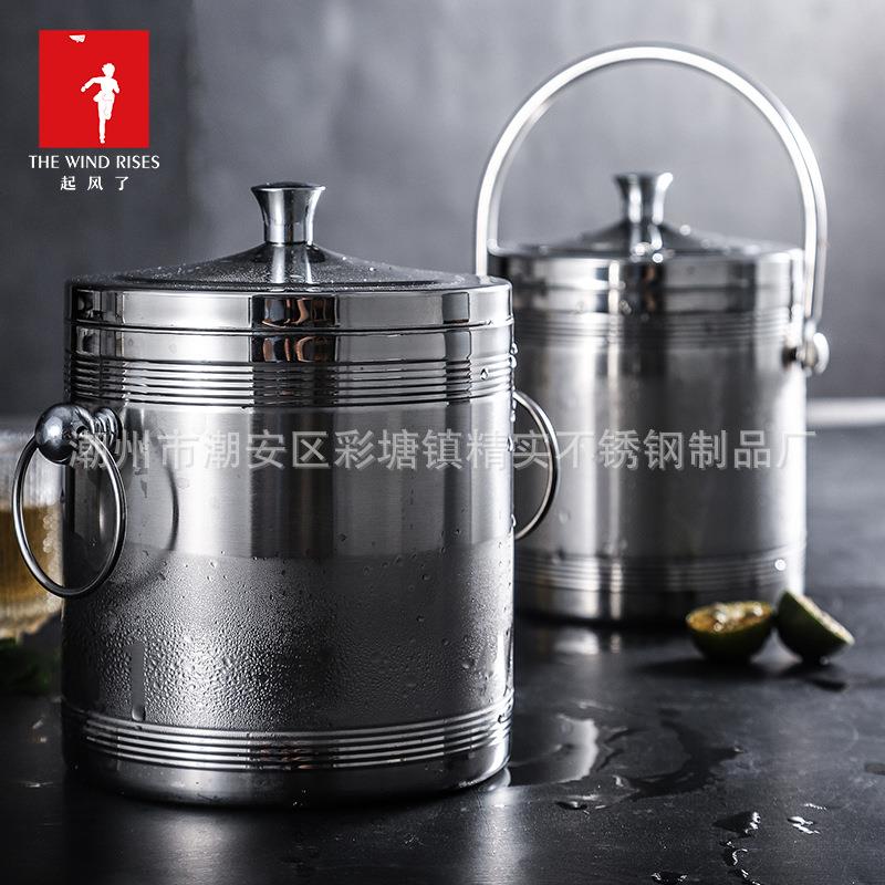 不锈钢双层保温冰桶KTV红酒桶酒吧香槟桶带盖手提冰桶直身冰粒桶